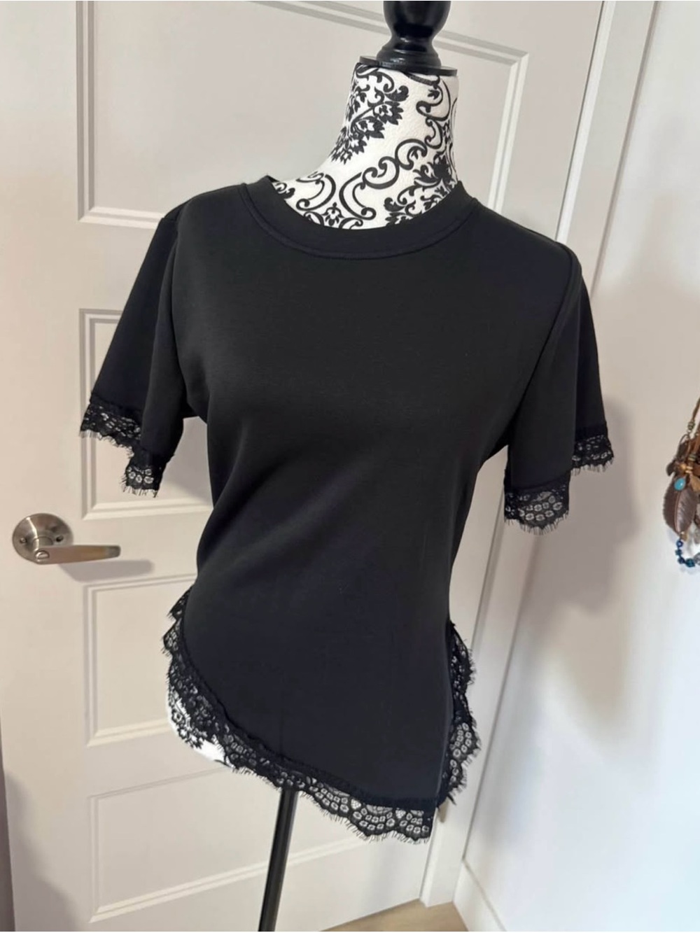 Black Lace Trim Women's Top